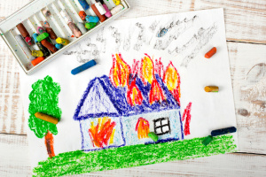 Fire safety - buring house drawing